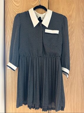 Super Cute Vintage Polka Dotted Polyester Pleated Mini